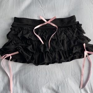 Black Ruffled Mini Skirt with Pink Accents